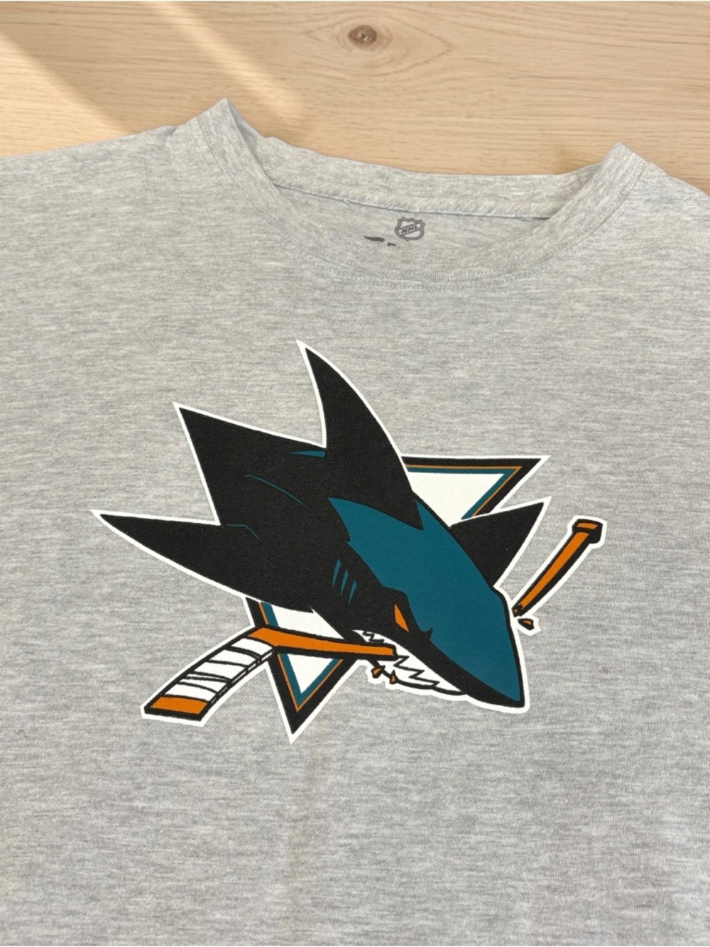 NHL San Jose Sharks Gray Teal Black Logo Short Sleeve Tee